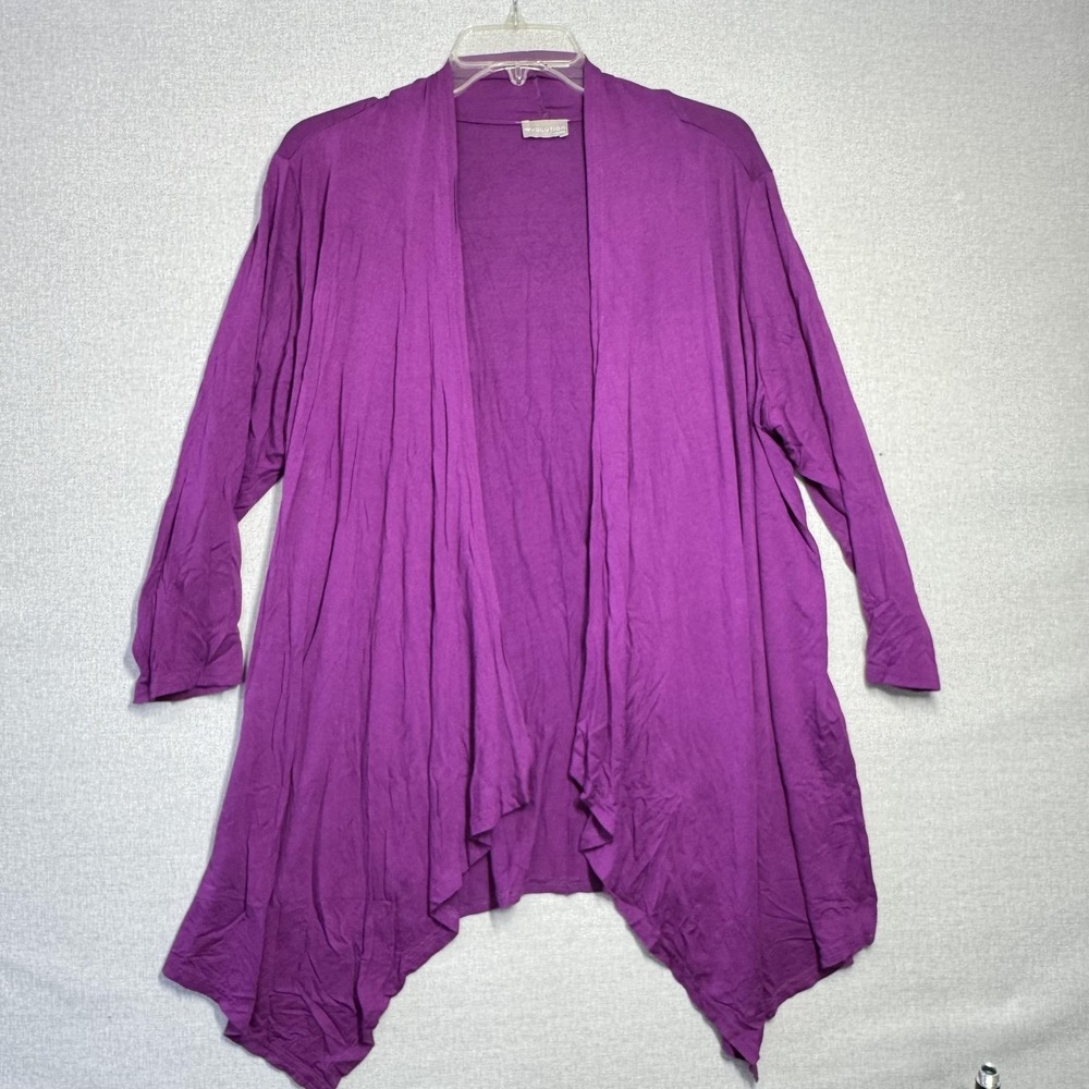 Evolution By Cyrus Cardigan Sweater Womens 1X Purple Open Front Draped Knit